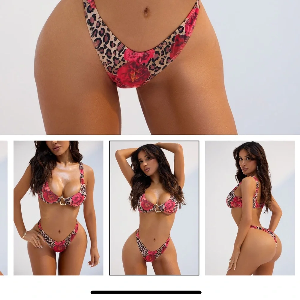 Fashion Nova Red and Brown Bikini Swimwear - Picture 2 of 2